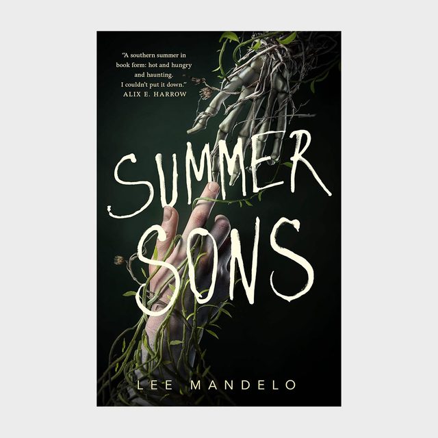 A skeleton hand intertwined with vines reaches toward a human hand on a dark background. Text: &acirc;&euro;&oelig;SUMMER SONS&acirc;&euro; by Lee Mandelo.