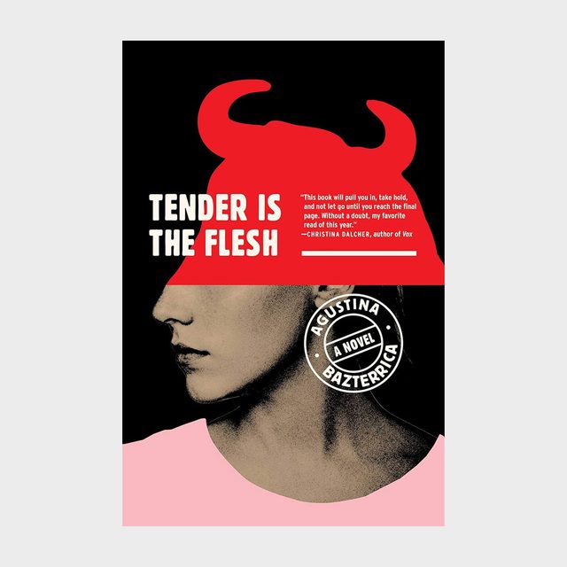 A book cover shows a person's side profile under a red bull silhouette. Title: 