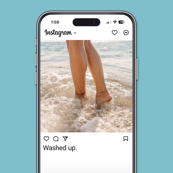 Beach Captions That Will Make Waves In Your Feed Instagram screenshot on blue background