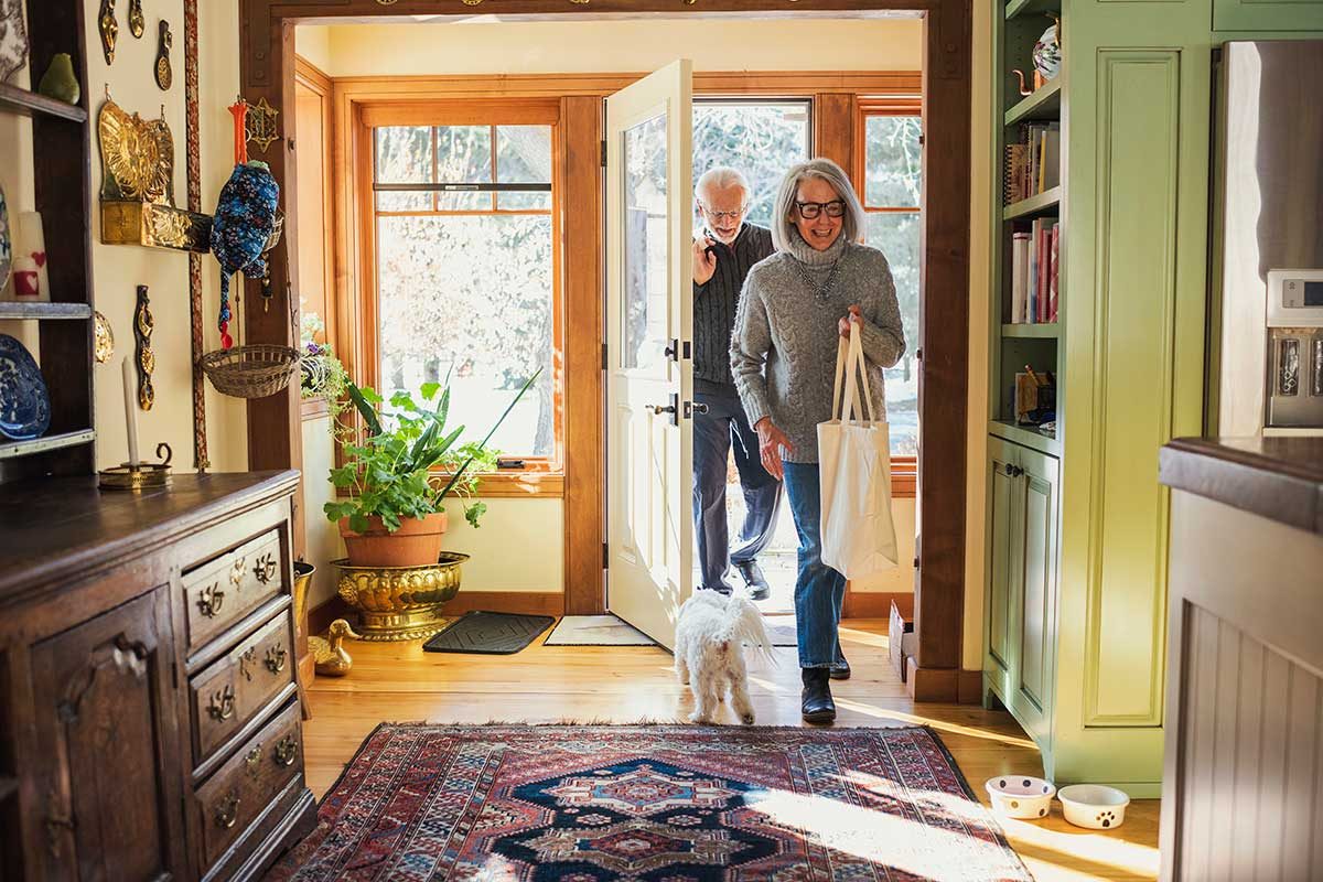 A couple arriving home.