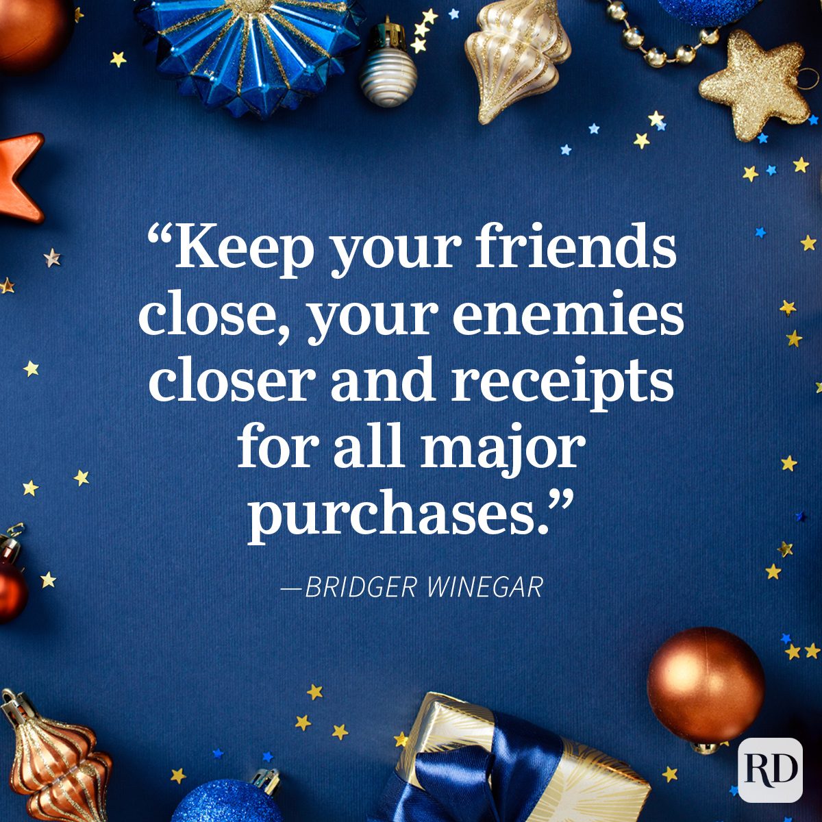 Funny Christmas Quotes To Keep You Laughing Through The Holidays on blue background