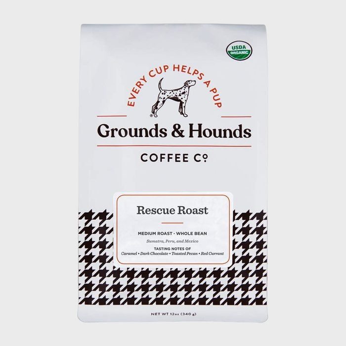 Coffee bag displays bean blend, 