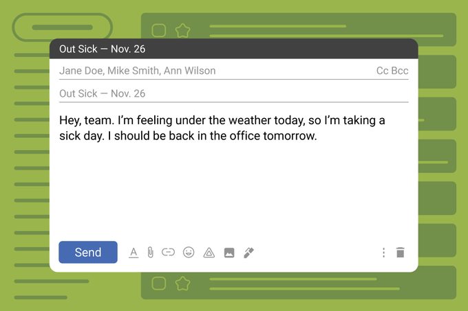 How To Write A Sick Day Leave Email plus Templates on green email inbox background