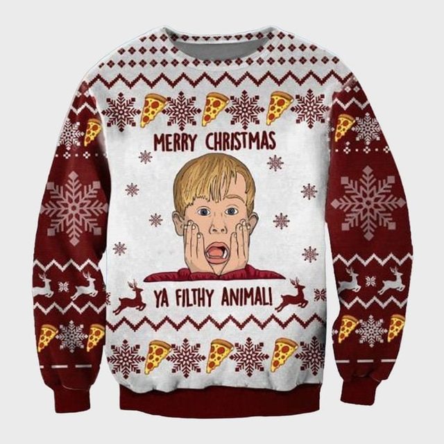 Sweater displays shocked child illustration, text 