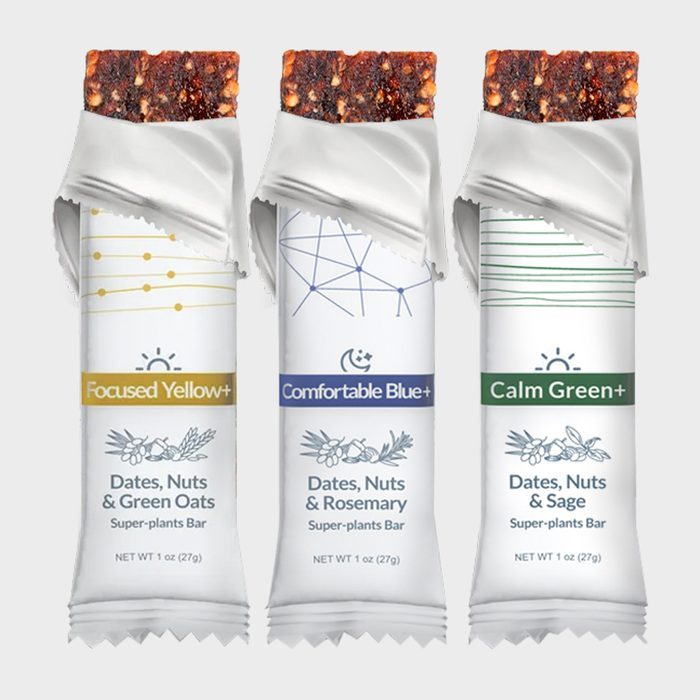 Three snack bars partially unwrapped, labeled 