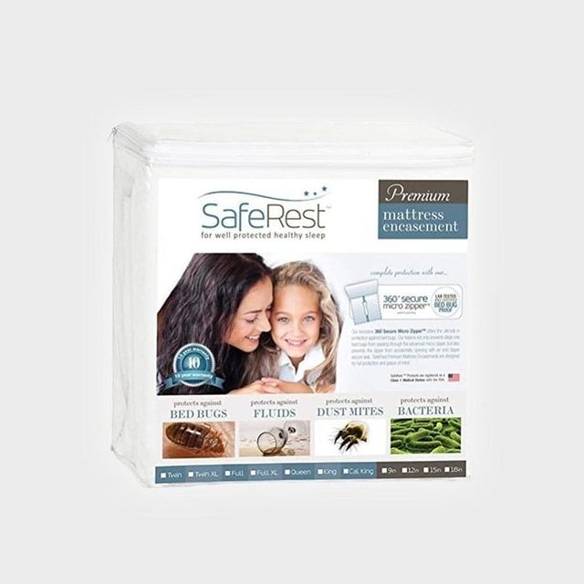 Mattress encasement protects against bed bugs, fluids, dust mites, and bacteria; features mother and daughter; labeled 