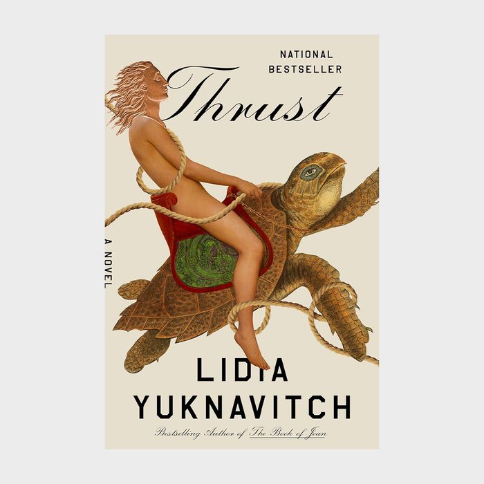 Person rides a large turtle with ropes. Book cover text: 