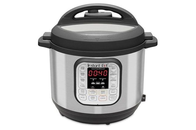 A silver instant pot displays 