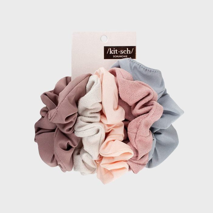 Scrunchies bundled together by a tag labeled 