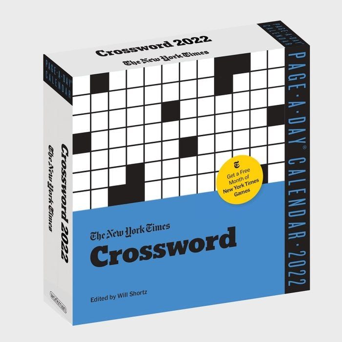 Calendar box features crossword pattern, promoting 