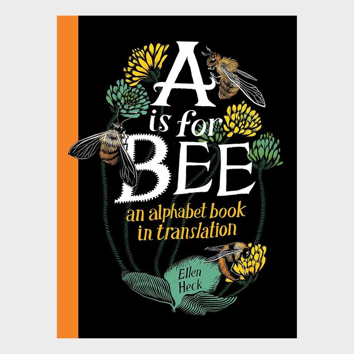 Book cover features bees flying around yellow flowers, with text 