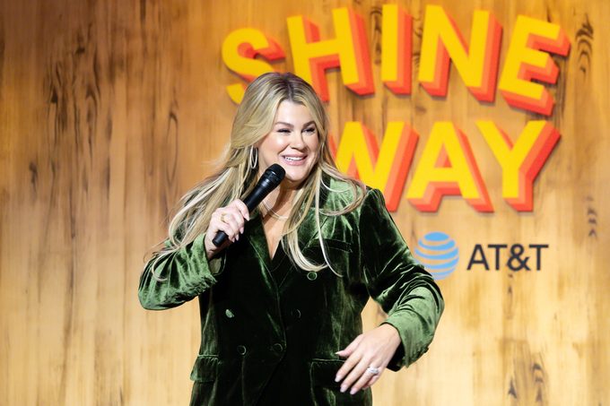 Heather McMahan speaks on stage at Hello Sunshine's 2nd Annual Shine Away Experiential Event at Nya Studios