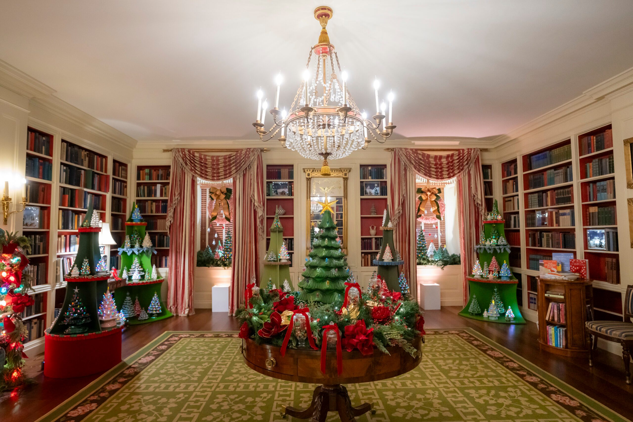 The Library of the White House is decorated for the holidays, Sunday, December 1, 2024.