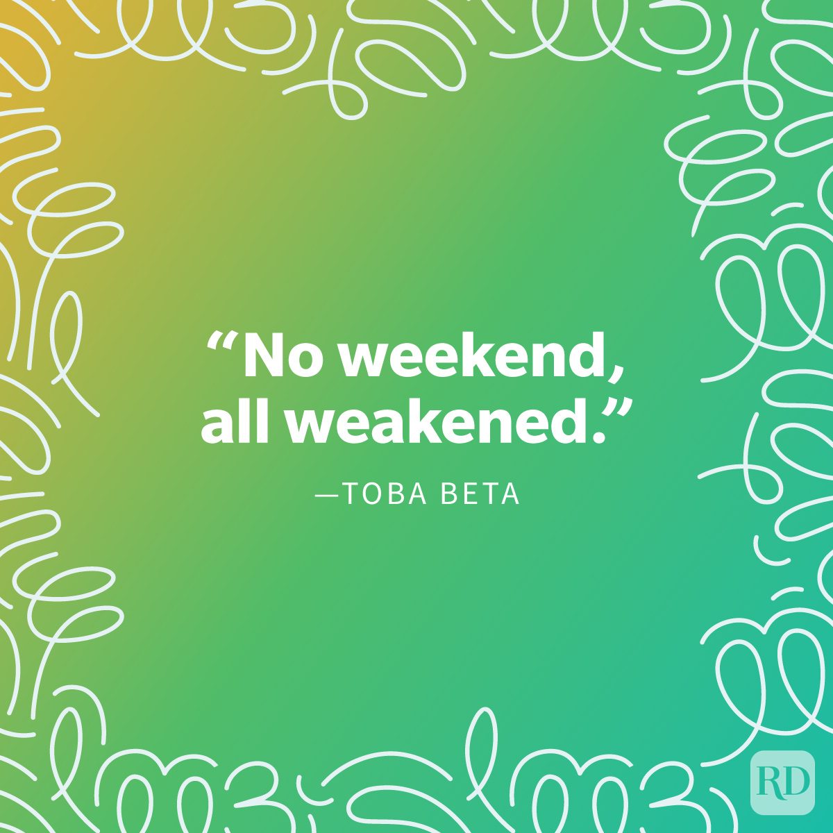 Friday Quote on vibrant gradient background with doodle swirls around the frame