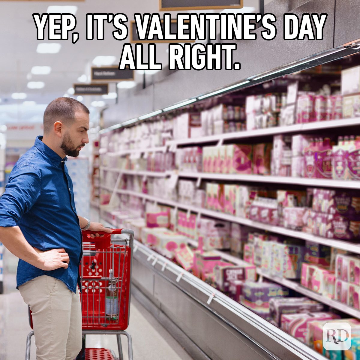 Funny Valentine’s Day Memes Everyone Can Relate To man in Valentine's Day gifting shopping aisle