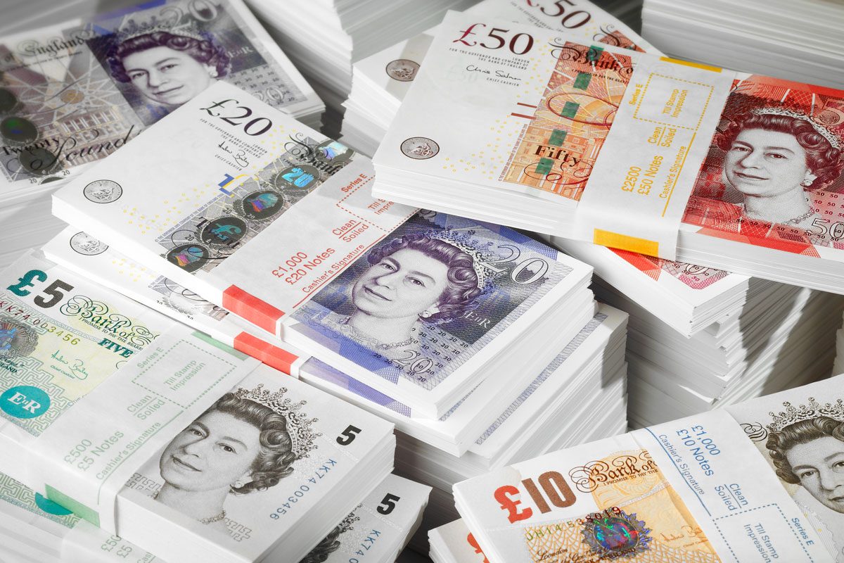 Bundles And Piles Of Uk Pound Banknotes