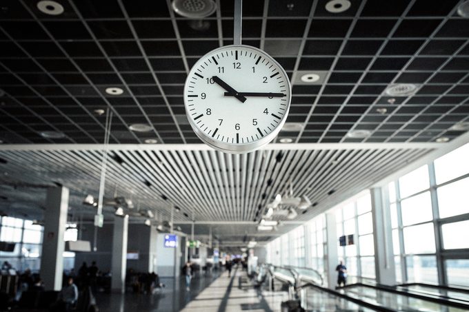 clock at airport terminal