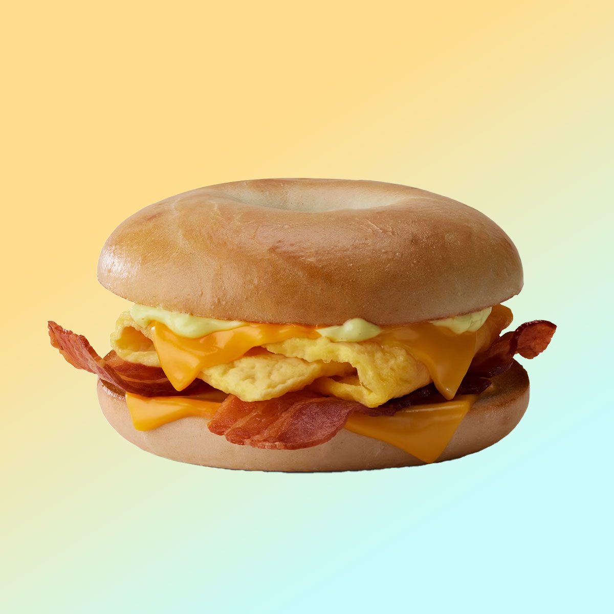 Mcdonald's Bagel sandwich on a yellow and blue background