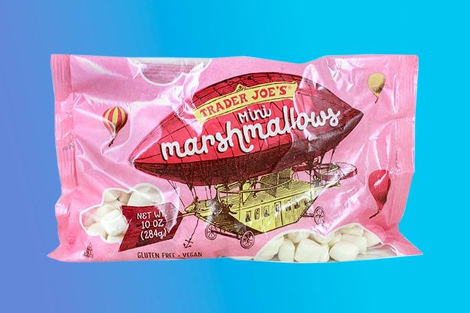 Trader Joes Marshmallows package on a blue background