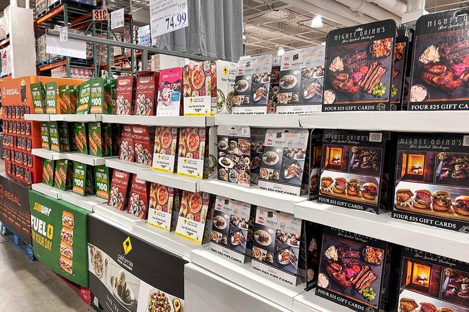 Gift cards are displaying in costco store