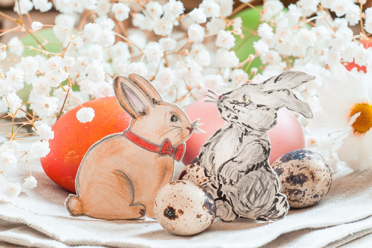 rabbits painted pencil and easter eggs
