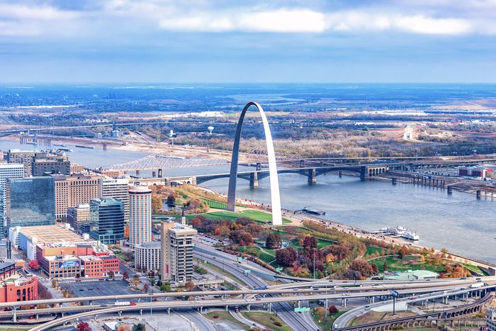 aerial view of gateway arch