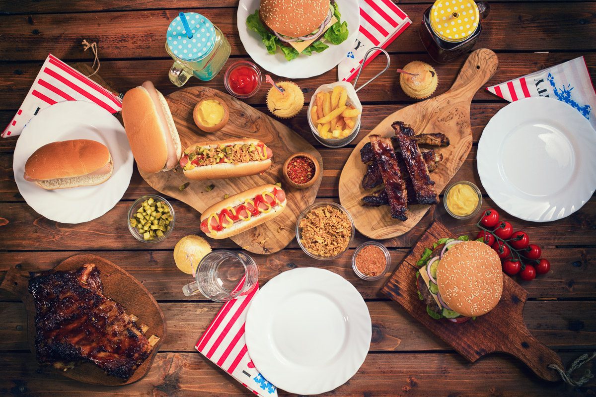 different foods on picnic table