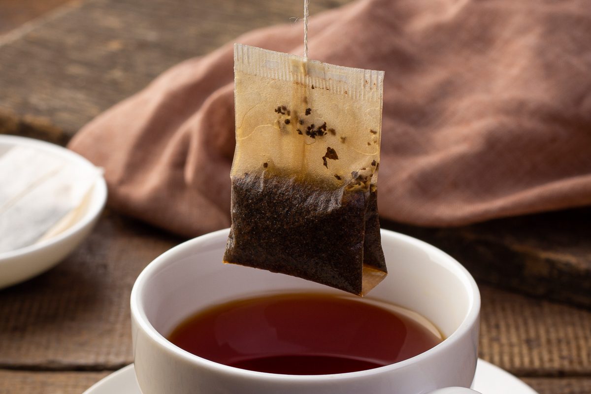 close up of tea bag