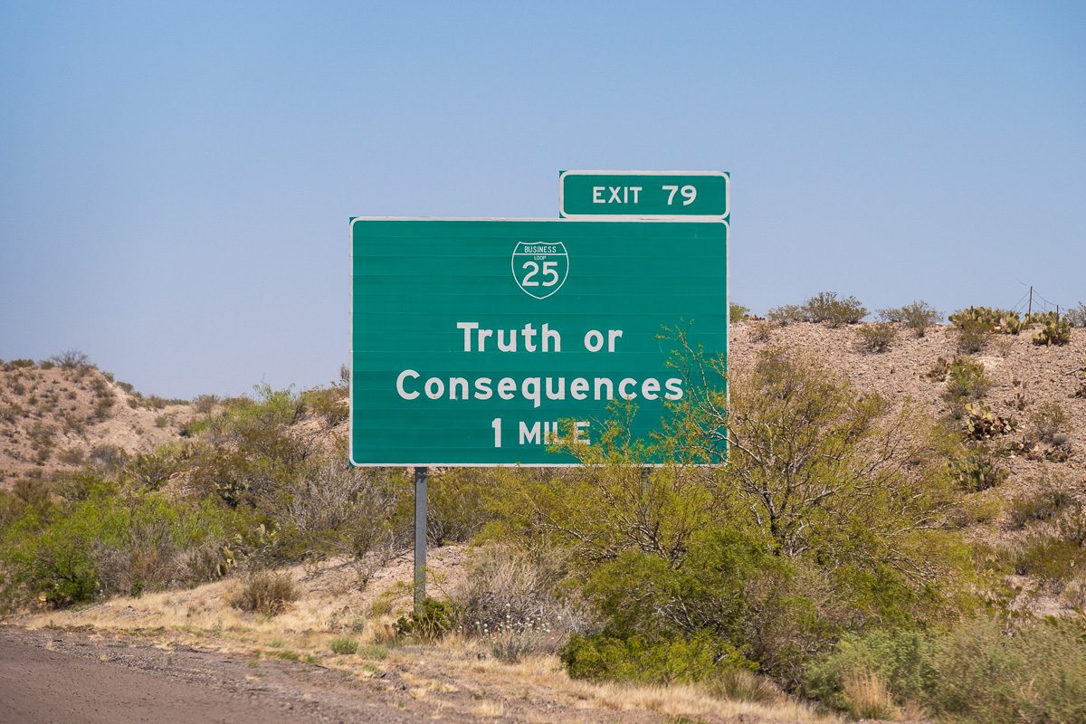 Truth or Consequence highway sign