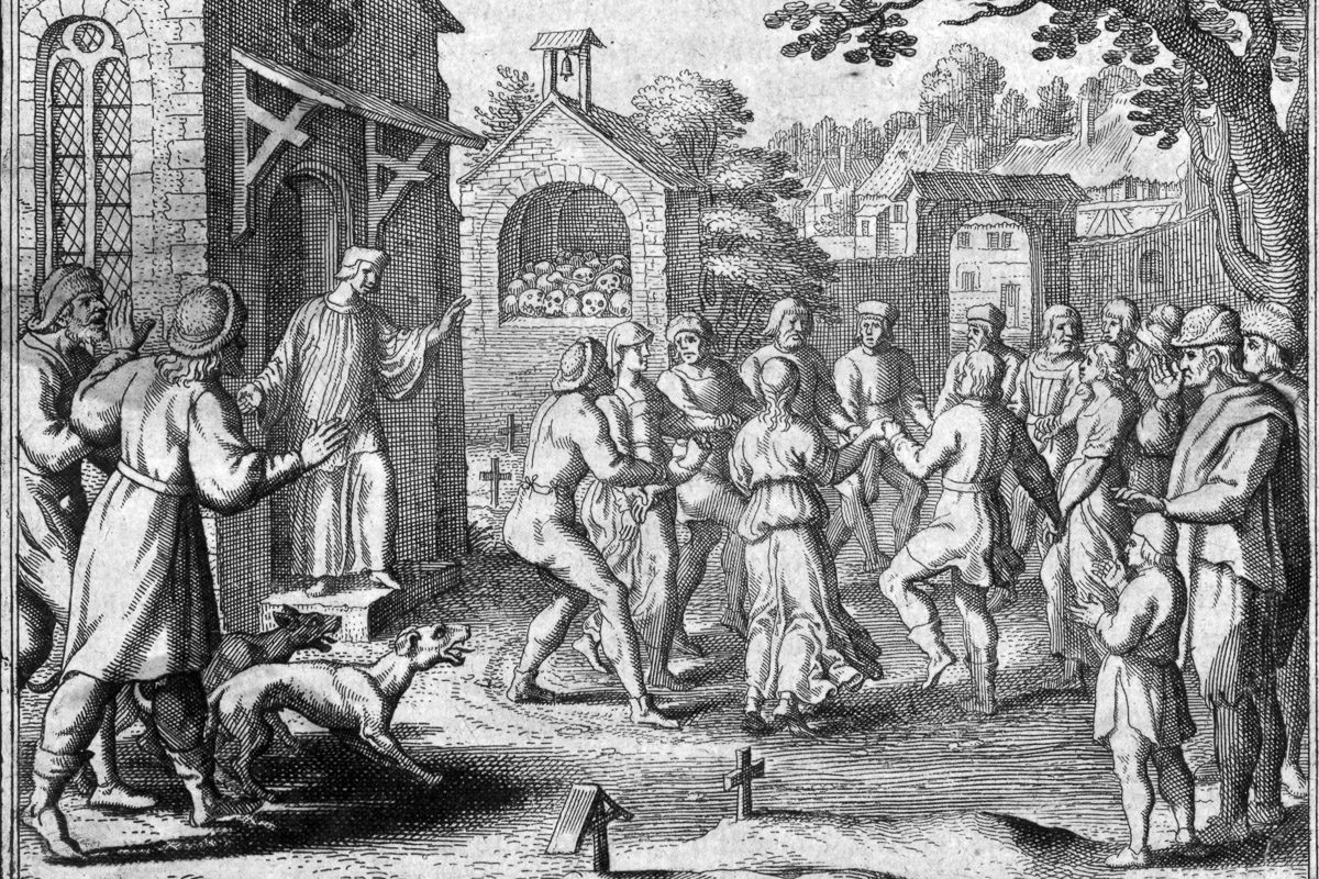 archival illustration of dancing mania in Europe