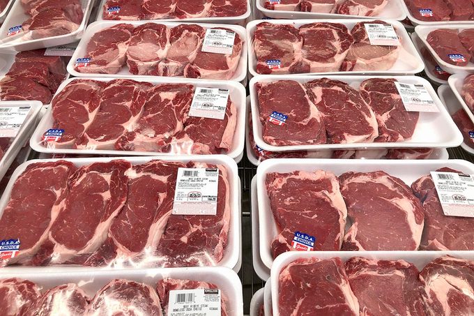 packaged meat is displaying in costco store