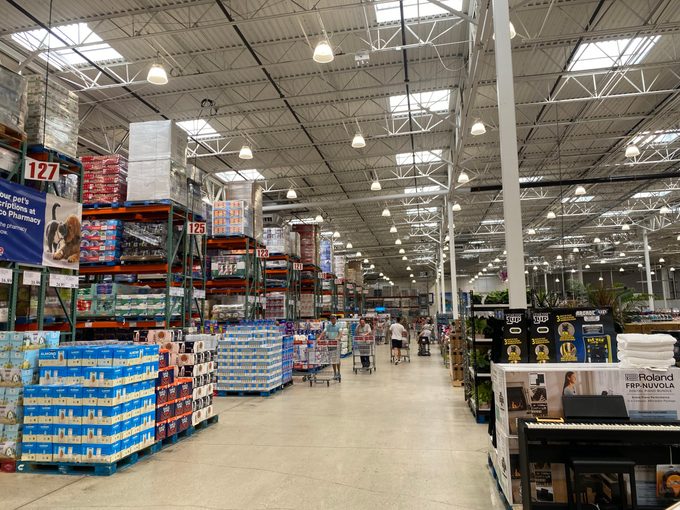 Wide shot of Costco Superstore aisles