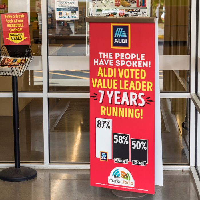 Advertisement in front of Aldi grocery store