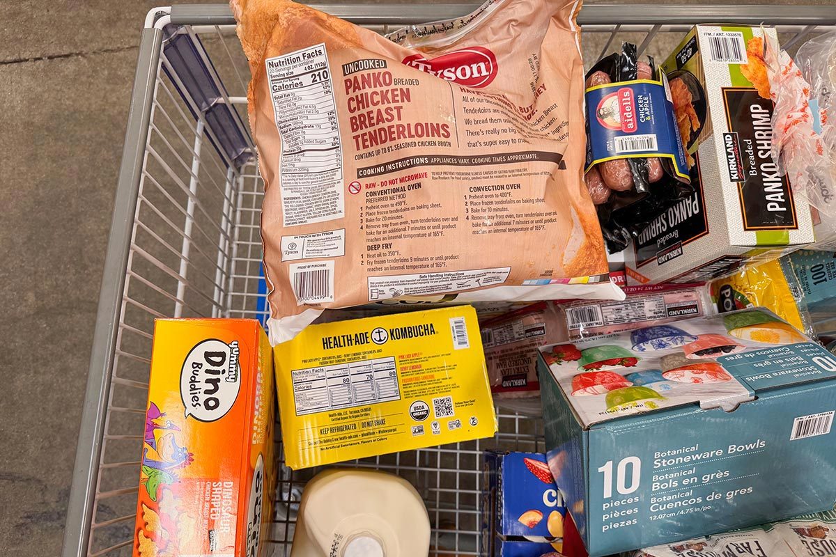 Shopping Cart is filled with groceries