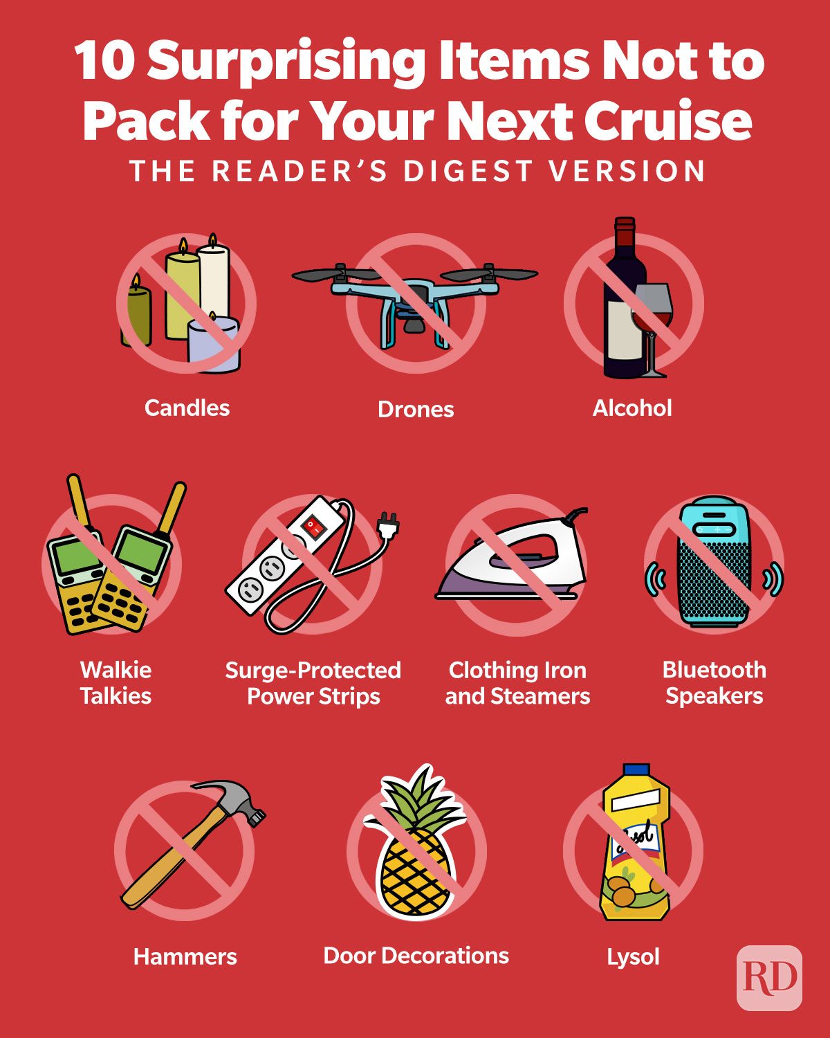 Surprising Items Not To Pack For Your Next Cruise—they Might Be Banned 10 Surprising Items Not To Pack For Your Next Cruise Graphic