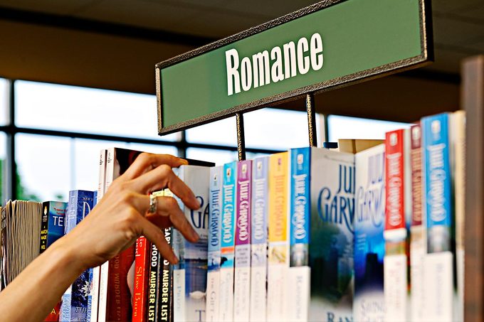 Romance novel section of a bookstore